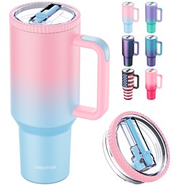 Greatyos 40 oz Tumbler with Handle and Flip Straw Lid - Upgraded Traveler 40oz Tumblers with Lids Straws Vacuum Insulated Leak Proof Stainless Steel Cup Mug Gifts for Men Women Him Her (Sweet Taffy)