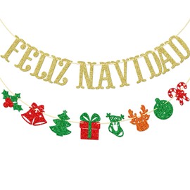 Feliz Navidad Banner, Sign, Navidad, Mexican Christmas, Southwest Christmas, Spanish Christmas Garland, Holiday Banner, Christmas Decor (Gold)