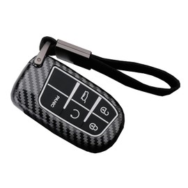 Key Fob Cover Case for Jeep Grand Cherokee Renegade Chrysler 200 300 Dodge RAM Durango Charger Challenger Journey Dart Fiat 5 Buttons Keyless Entry Remote Case Holder ABS Carbon Fiber Pattern (Black)