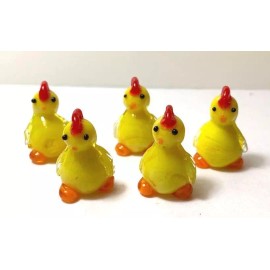 Mega Marbles Mini "Chick" Glass Figurines Pk 5 Miniature Arts & Crafts, Party Favors, Gifts