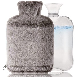 Large Hot Water Bottle with Cover 3L, Extra Large Hot Water Bag with Hands Warmer Pocket, Furry Big Hot Water Bottle with Faux Fur Cover, Fluffy Hot Water Bottle Cover Zipper Design
