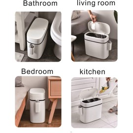 KLGO 12 Liter Slim Plastic Trash Can with Lid,2.6 Gallon Double Barrel Waste Basket,Rectangular Press Garbage Container Bin for Bathroom,Bedroom,Kitchen and Office,White (12 Liter)