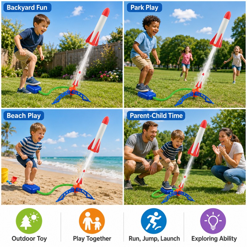 Air Powered Rocket Launcher Toy for Kids – Foot Pump