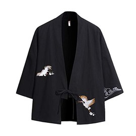 Seidarise Men's Kimono Traditional Japanese Clothing Male Cardigan Noragi Jacket Yukata Coat Haori, S-black, X-Large