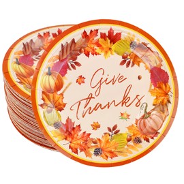 CIEOVO - Paquete de 48 platos desechables para otoño, calabaza, hoja de arce, platos de papel para fiesta, cosecha de otoño, cumpleaños, boda, Acción de Gracias, suministros