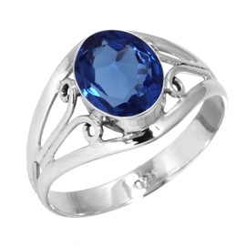 Jeweloporium 925 Sterling Silver Ring for Women Size X Blue Sapphire Simulated Gemstone Vintage Silver Ring Thanksgiving Gift Solitaire Jewelry