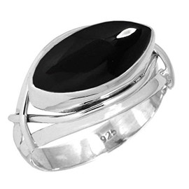 Jeweloporium 925 Silver Ring for Women Size P Real Black Onyx Stone Solitaire Silver Ring Valentine's Day Gift Costume Jewelry