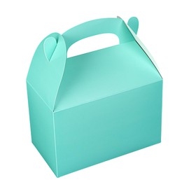Restaurantware Bio Tek 8.5 x 4.8 x 5.5 Inch Gable Boxes For Party Favors, 25 Attractive Gift Boxes - Built-In Handle, Disposable, Turquoise Paper Barn Boxes, For Parties