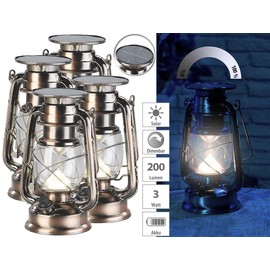 Lunartec Decorative Storm Lamp: Set of 4 Bright Solar LED Storm Lamps, 200lm, 3W, Warm White, Bronze (Outdoor Lamp LED, Solar Petroleum Lantern)