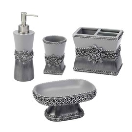 Avanti Linens - Accessory Set, Resin Tumbler, Toothbrush Holder, Soap Dish & Lotion Pump, Durable Bath Decor (Braided Medallion Collection, Granite)