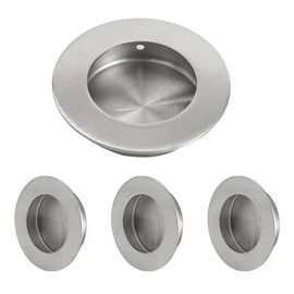 HOMOTEK 4 Pack Round Sliding Closet Door Handles Diameter 2-1/2 in(65mm) Brushed Stainless Steel Flush Pocket Pulls Recessed Bypass Door Handles, Barn Door Finger Pull Set, Free of Sharp Edge