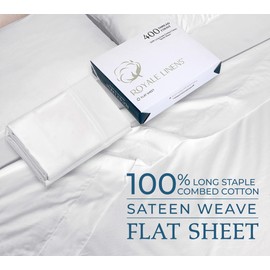 400 Thread Count 100% American Grown Cotton Flat Sheet - Cooling Sheets - Queen Sheets - Luxury Sateen Weave - Queen Flat Sheet Sold Separately - Soft White Flat Sheet Only (Queen, Signature White)
