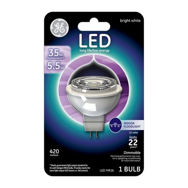 GE Lighting 45638 LED MR16 Accent Bulb with GU5.3 Base, 5.5-Watt, Warm White, 1-Pack