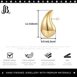 LaBling Chunky Gold Teardrop Earrings for Women | Designer Statement Teardrop Earrings | Lovely Gift