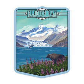 Die Cut Sticker Glacier Bay National Park and Preserve, Alaska, Lithograph National Park Series, Contour Vinyl Sticker 1 to 3 inches (Waterproof Decal for Cars, Water Bottles, Laptops, Coolers), Small