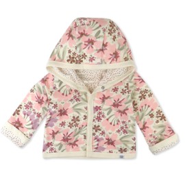 HonestBaby Front Hooded Jackets, Side-snap Top, Hoodies in Cozy 100% Organic Cotton Infant Baby Boys, Girls, Unisex, Painted Floral Pink, 24 Months