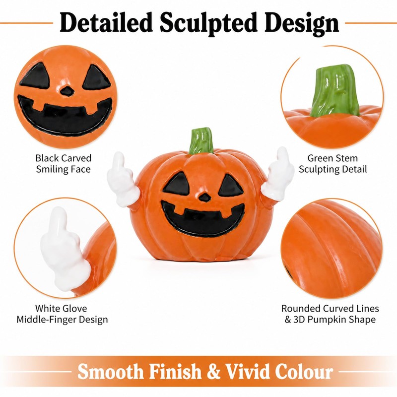 Middle Finger Pumpkin Halloween Ornament Spooky Decor Resin Rude Figurine