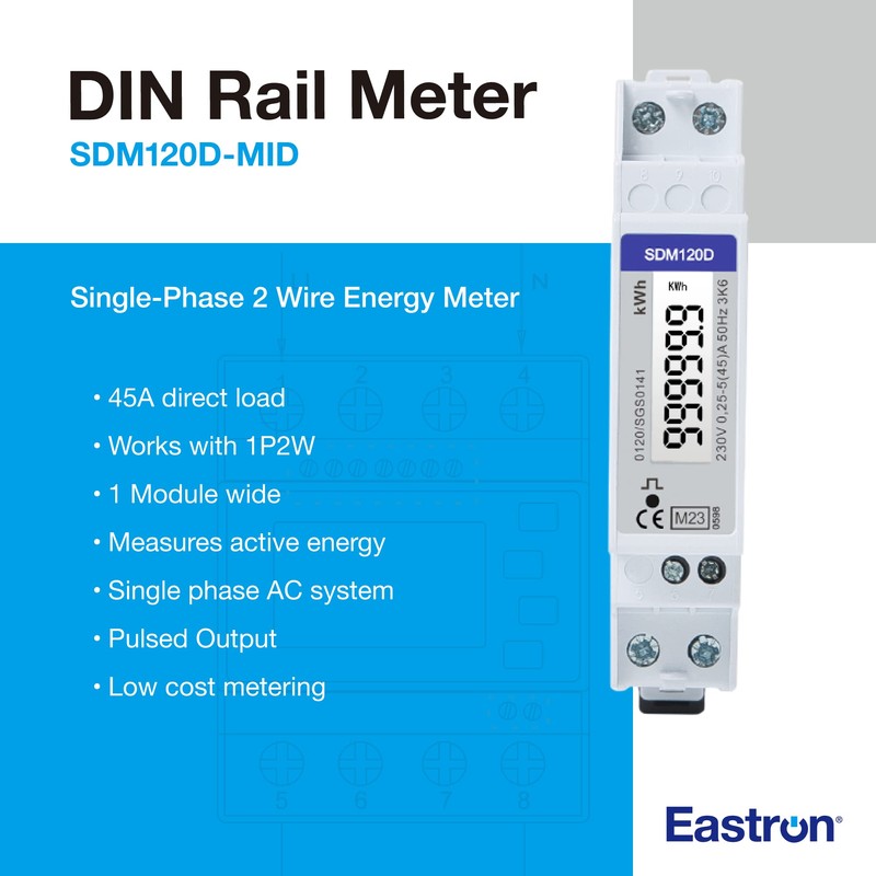 EASTRON SDM120D-MID Electricity Usage Meter - Single Phase - Pulse