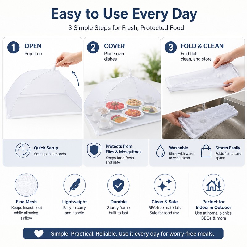 Foldable Mesh Food Cover for Indoor & Outdoor Dining –