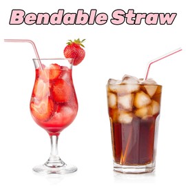 Plastic Straws 100 Pack, Flexible Disposable Drinking Straws 8.2 inch Party Supplies Bendable Straws (Striped)