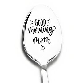 HAFRILY Gifts for Mum Engraved Tea Coffee Spoons for Mothers Day Birthday Mom Christmas Gifts Spoon Coffee Spoon Gifts for Coffee Lover (Good Morning Mom)