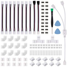 Kit de conector de luz LED para tira de luces LED 5050, 4 pines, 10 mm, tiras de luz LED RGB con conectores clips y herramientas
