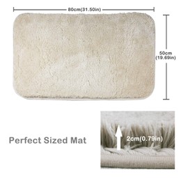 FCSDETAIL Non-Slip High Pile Bath Mat, Machine Washable Bath Mat, Water Absorbent, Soft Microfiber for Bath, Shower and Bathroom, 50 x 80 cm, Beige