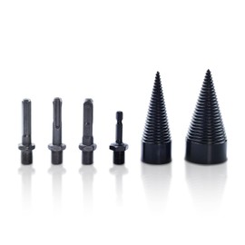 6 Stück Holzspalter Bohrer, Kegel Holz Kaminholzbohrer Kegelspalter Spiralbohrer Brennholz, Bohrkegel Holzspalter Schraube 32+42mm mit 4 Bohrgriffe für Brennholz Holzspalter Bohrmaschine Stufenbohrer