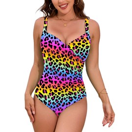 TASHEHE - Traje de baño de una pieza para mujer con control de abdomen fruncido, 423 / Rainbow Leopard, M