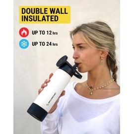 Scosche MFMS22 MagicMount Flask de acero inoxidable de 22 onzas con aislamiento térmico y frío, botella de agua deportiva con soporte magnético para trípode de soporte para teléfono compatible con