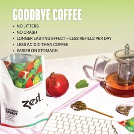 Zest Energy Green Tea – Pomegranate Mojito High Caffeine Tea Bags for Focus & Morning Energy – Natural Caffeinated Tea with 135mg Caffeine – Coffee Substitute – 20Ct Pack, Non-GMO & Keto Friendly