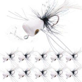Fly Fishing Popper Flies, Dry Flies Bass Popper Fly Lures Assortment Topwater Panfish Bluegill Poppers Crappie Popping Bug Flies Sunfish Trout Salmon Flies Kit for Fly Fishing