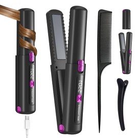Hair Straightener,Cordless Rechargeable Hair Straightener 4500mAh,Portable Travel Straightener and Curler 2 in 1,USB Rechargeable Mini Flat Iron Travel,LCD Curling Iron(Dark Gray)