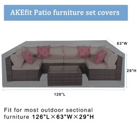 AKEfit 2 Years Lifespan Patio Furniture Set Covers Size 126"x63"x29",500D Extra Heavy Duty Outdoor Furniture Cover, Waterproof Extra Large Outdoor Sectional Cover,Square and Retangle Patio Table Cover