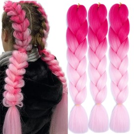 3packs/lot 24inch Synthetic Braiding Hair Ombre African Crochet Braids Hair Extensions Soft Yaki Jumbo Hair Braid (Hot Pink and Pink)