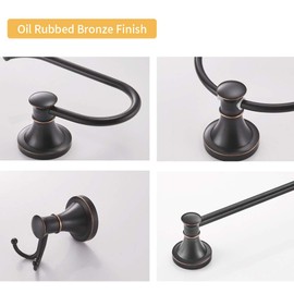 BESy Oil Rubbed Bronze 4 Piece Bathroom Accessories Set (Single Towel Bar, Towel Ring, Toilet Paper Holder, Double Towel Hooks), Wall Mounted Bath Hardware Accessory Fixtures Set