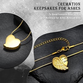 zeqingjw Cremation Heart Urn Necklace Ashes Jewelry for Women Keepsake Memorial Necklace Angel Wing Urn Necklaces for Ashes for Loved Ones, Metal, stainless-steel