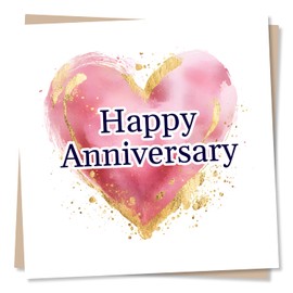 Beautiful Happy Anniversary Card For Loved One - Heart, Heartfelt - I Love You - Watercolour, Pink - For Partner, Husband, Wife, Girlfriend, Boyfriend, Relative, Couple