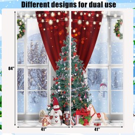 Peryiter Christmas Curtains 83 x 81 Inch Winter Bedroom Window Drapes Tree Xmas Curtains for Living Room Snowman Curtain for Farmhouse Bathroom Kitchen Village