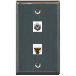 RiteAV (1 Gang Flat Coax Cat6 White Wall Plate Stainless Steel