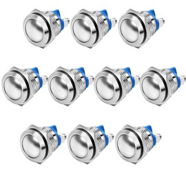 RUNCCI-YUN 10 pieces 3V-12V-220V 16 mm Momentary Metal Push Switch Screw Terminal Push Button Stainless Steel Horn Button Doorbell for Cars, Trucks, Ships, Doorbells, Ignition Systems (Round Head)