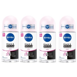 NIVEA 4 Pack Nivea 72H Black and White Invisible Roll On Anti Perspirant Travel Size
