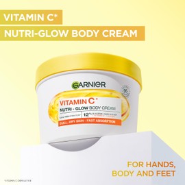 Garnier Vitamin C* Nutri – Glow Body Cream, for Dry & Dull Skin, Fast absorbing, Vegan Formula, Instant Skin Hydration, Approved by Cruelty Free International, 380ml