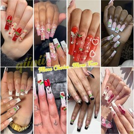 qiipii 32Pcs 2 Styles 3D Cherry Nail Charms Red Pink Cherries Nail Art Rhinestones Shiny Gems Studs Cute Fruit Diamonds Crystals Luxury Jewelry Supplies for Nails Face Makeup Crafts Phones Scrapbook