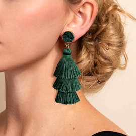 Colorful capas de arete de borla de Bohemia gota Tiered borlas Druzy arete para mujer, 14 colores