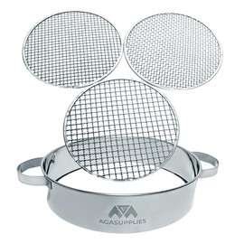 Soil Sifter Set with Handles & 3 Replaceable Mesh Sifters – 30 Cm Stainless Steel Soil Sifter for Gardening, Compost & Bonsai – Large Garden Sifting Tray for Topsoil, Rocks & Sand – Mesh Sieve Set