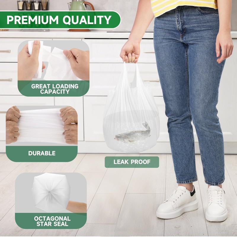 2 Gallon Small Bathroom Trash Bags - White With Handle