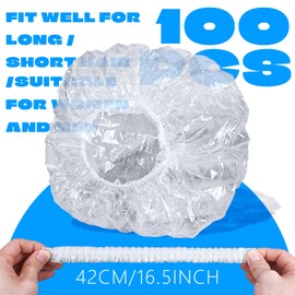 100 Pcs Disposable Shower Caps - Unisex Multipurpose Plastic Waterproof Hair Caps for Salon, Hotel and Travel Essentials (Clear, Large)