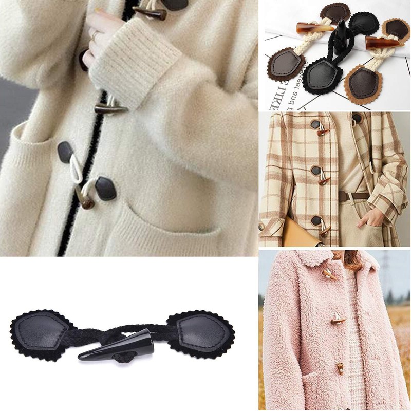 4 Pairs Leather Horn Toggle Closure Buttons Coat Jacket Duffle