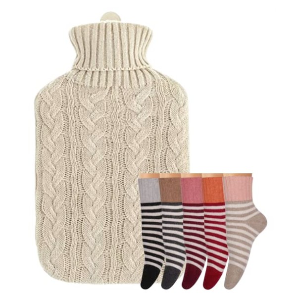 2L Hot Water Bottle with Cover UK & 5 Pairs